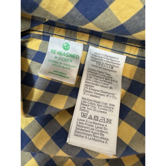 J Crew Shirt Men Turmeric Navy Mercantile Slim Flex Washed Gingham Button Down M - Picture 6 of 6